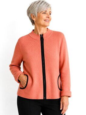 Margaret O'Leary Coral Black Full Zip Knit Cardigan